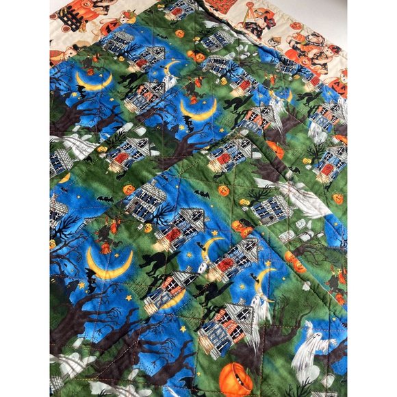 Handmade Festive Fall Halloween Quilted Placemat Set Witch Pumpkin Ghost Leaves - Picture 4 of 10